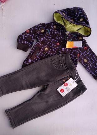 Теплый комплект для беби на рост 72-76 см (9-12 мес).
внутри флис.