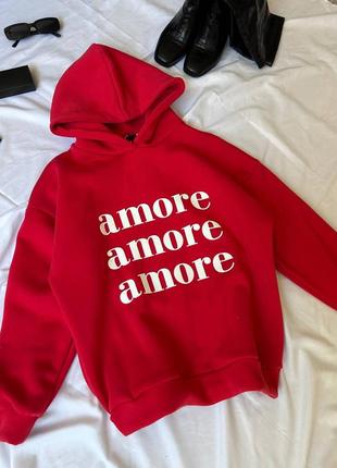 Тепленькі худі з найкращою афірмацією  “amore”на флісі