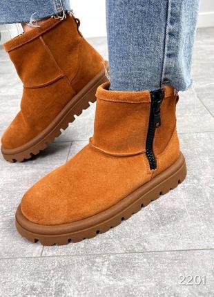 Зимові дуже теплі уггі натуральна замша натуральна вовна хутро на тонкій підошві