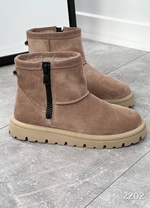 Зимові дуже теплі уггі натуральна замша натуральна вовна хутро на тонкій підошві