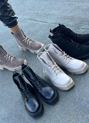 Стильні демі черевики ботинки на шнурку натуральна шкіра замш