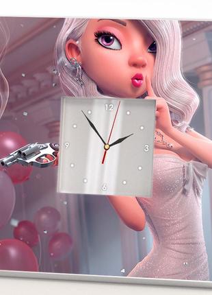 Настенные часы с печатью "девушка с пистолетом" необычный декор, анимация, подарок