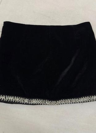 Zara велюровая короткая черная юбочка3 фото