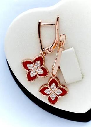 Шикарні сережки з підвісками конюшинки (медичне золото)