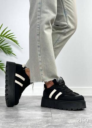 Кеды teddy цвет: черный материал: эко кожа, мех тедди