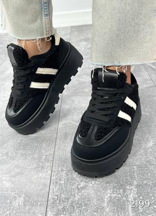 Кеды teddy цвет: черный материал: эко кожа, мех тедди