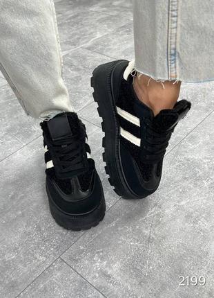 Кеды teddy цвет: черный материал: эко кожа, мех тедди