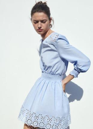 Ніжно-блакитна сукня zara з вишивкою s-m-l4 фото