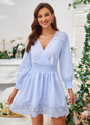 Нежно-голубое платье zara с вышивкой s-m-l2 фото