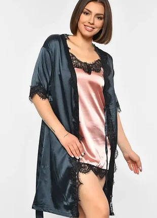Комплект ночной игрушки и халат с поясом / с кружевом