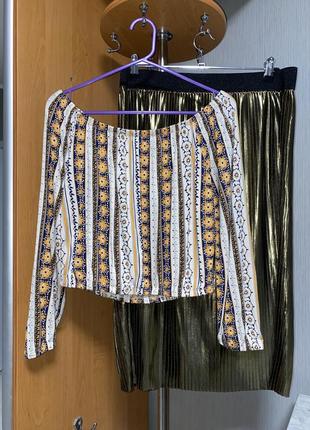 Топ с длинными рукавами, открытые плечи, бохо h&m