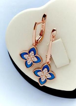 Шикарные серьги с подвесками клевера (медицинское золото)