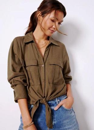 ❤ трендовая легкая натуральная кроп рубашка блуза укороченная