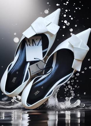 Туфли zara, 37р. лакированные kitten heels, белые.