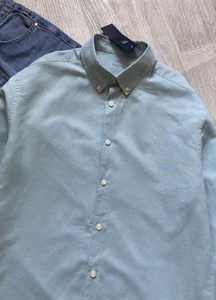 Мятная льняная рубашка, рубашка свободного кроя, блузка, льняная блуза4 фото