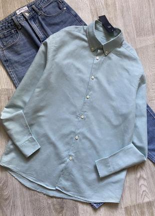 Мятная льняная рубашка, рубашка свободного кроя, блузка, льняная блуза3 фото