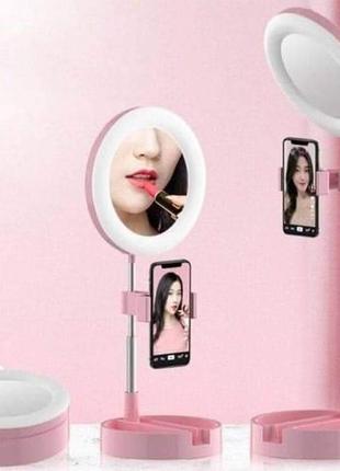 Дзеркало з led підсвічуванням для макіяжу та тримач для телефону