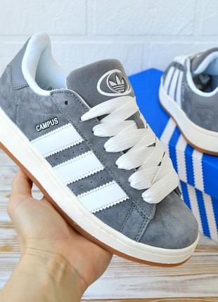 Женские замшевые кроссовки adidas campus 00s grey white адидас кампус