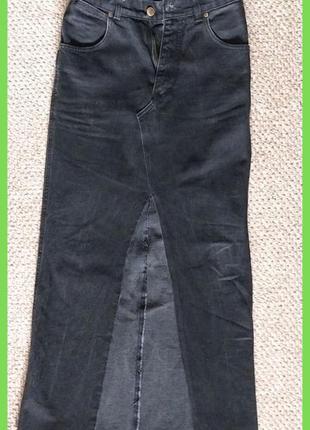 Макси юбка джинс черная в обтяжку с разрезом спереди р.36 s, xs 100% котон5 фото