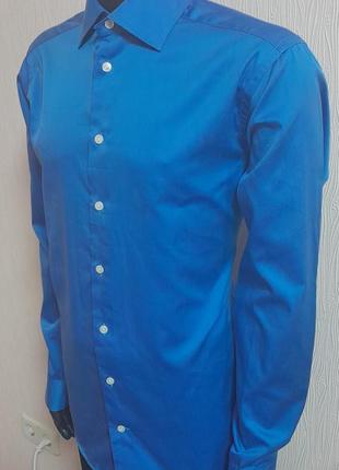 Фирменная хлопковая рубашка синего цвета eton made in romania, 💯 оригинал4 фото