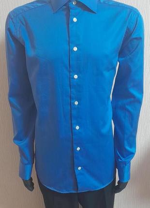 Фирменная хлопковая рубашка синего цвета eton made in romania, 💯 оригинал3 фото