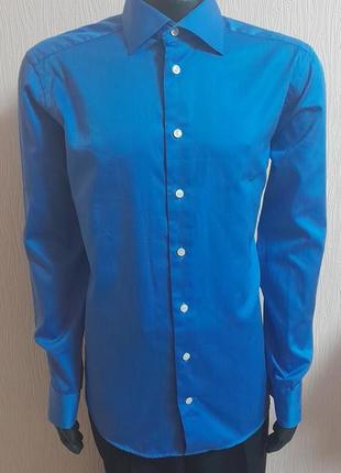 Фирменная хлопковая рубашка синего цвета eton made in romania, 💯 оригинал2 фото