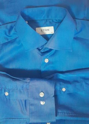 Фирменная хлопковая рубашка синего цвета eton made in romania, 💯 оригинал7 фото
