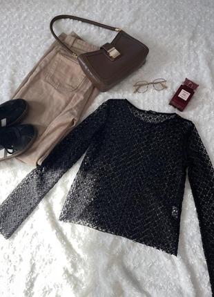 Кофта сетка джемпер свитер сетка ажурный чёрный