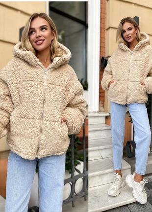 Меховая теплая куртка тедди на подкладке, xs,s,m,l,xl,xxl черный беж и белый