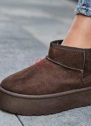 Уггі жіночі зимові короткі коричневі, міні уги на платформі, угги женские зимние...