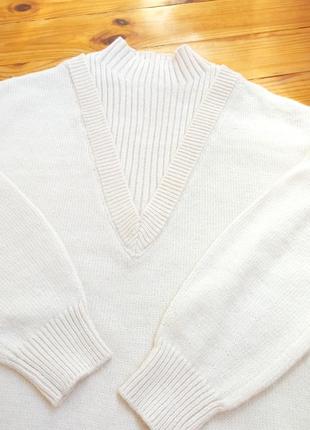 Свитер молочного цвета/ белый мирер пуловер джемпер/ светер с горловиной/гонер с горловиной стойка2 фото