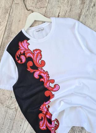 Чоловіча футболка versace collection xl з круглим вирізом, біла медуза, квіткові короткі рукави2 фото