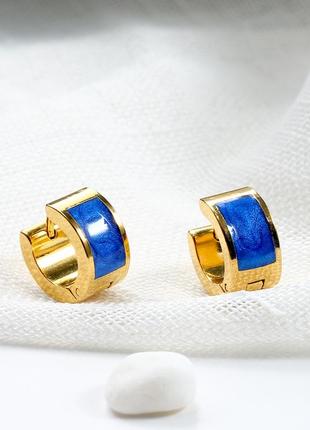 Модные серьги кольца нержавеющая сталь тренд тёмно-синий и синий7 фото