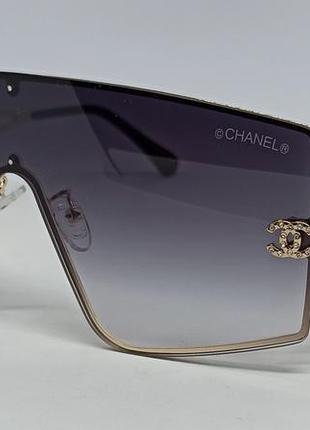 Окуляри брендові  маска жіночі сонцезахисні сірий градієнт в золотому металі