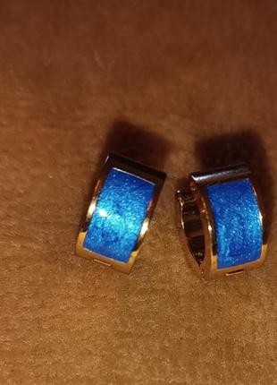Модные серьги кольца нержавеющая сталь тренд тёмно-синий и синий9 фото