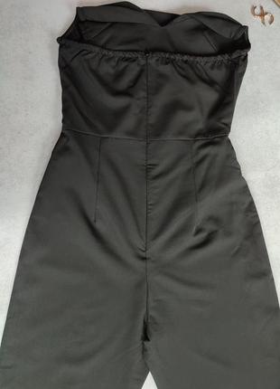 Женский черный классический брючный комбинезон костюм штаны клеш бандо с открытыми плечами костюмка plt6 фото