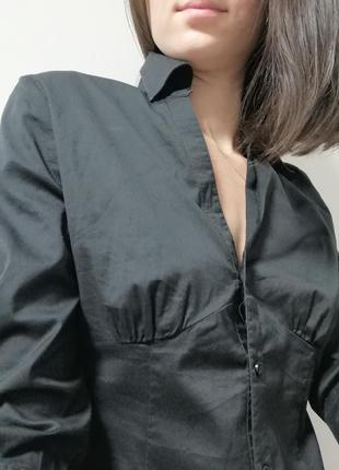 Черная натуральная хлопковая рубашка. легкая черная блуза бюстье h&amp;m; m s(36)2 фото
