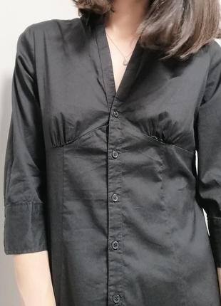 Черная натуральная хлопковая рубашка. легкая черная блуза бюстье h&amp;m; m s(36)3 фото