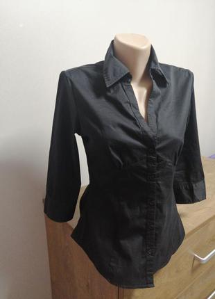 Черная натуральная хлопковая рубашка. легкая черная блуза бюстье h&amp;m; m s(36)5 фото