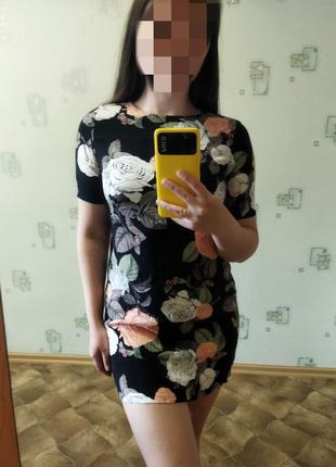 Платье dorothy perkins черное платье в цветочный принт прямое платье 4/36/8 размер5 фото
