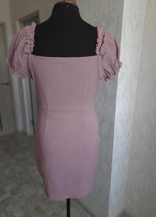 Сиреневое платье мини с объемным рукавом!4 фото