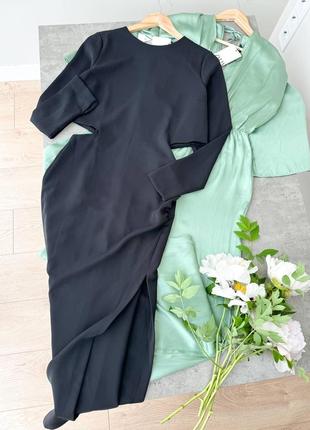 Черное платье миди с разрезами на талии zara, ткань костюмная2 фото