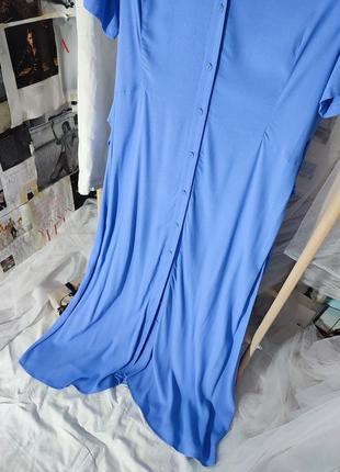Голубое платье рубашка миди длины4 фото