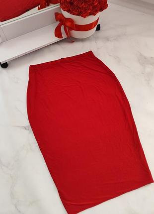 Красная юбка миди батал5 фото