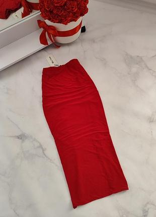 Красная юбка миди батал2 фото