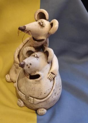 Копилка глиняная "пара друзей: толстый и тонкий крыс"3 фото