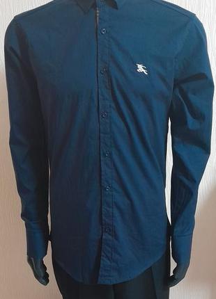 Красивая хлопковая рубашка синего цвета burberry london, молниеносная отправка 🚀⚡3 фото