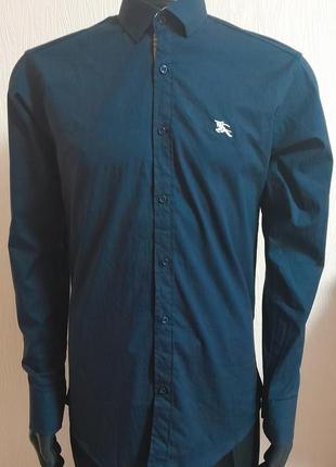 Красивая хлопковая рубашка синего цвета burberry london, молниеносная отправка 🚀⚡1 фото