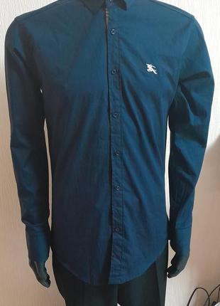 Красивая хлопковая рубашка синего цвета burberry london, молниеносная отправка 🚀⚡2 фото