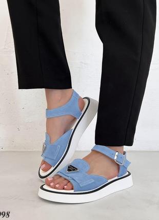 Женские босоножки, голубой, натуральная замша